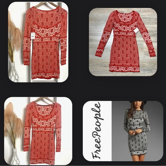 Free People Botanical Forest Body con Red Dress Size XS - Picture 1 of 15